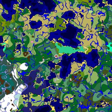Predicted biome map of Java 1.21.4 seed -3131401708145740614 around estimated spawn