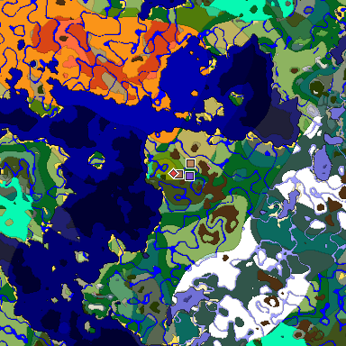 Predicted biome map of Java 1.21.4 seed 7155952957651811678 around estimated spawn