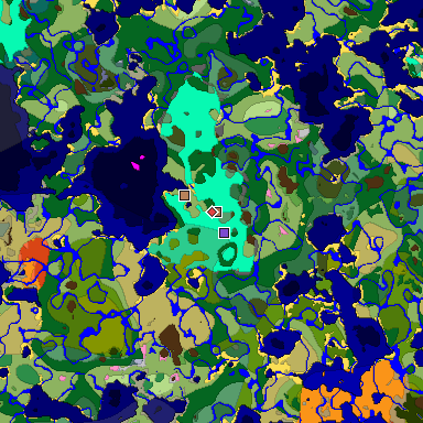 Predicted biome map of Java 1.21.4 seed -3763451159405173876 around estimated spawn