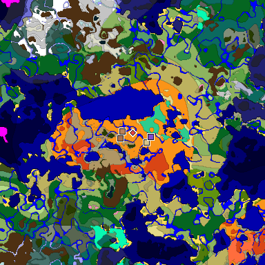 Predicted biome map of Java 1.21.4 seed 9099200236337007967 around estimated spawn