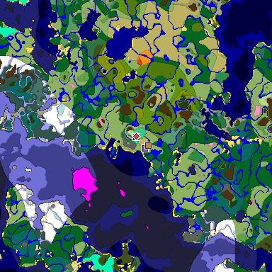 Predicted biome map of Java 1.21.4 seed 3993299319864726414 around estimated spawn