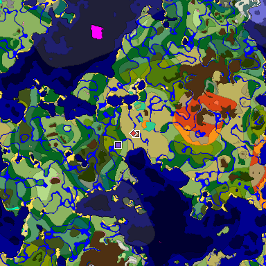 Predicted biome map of Java 1.21.4 seed 3041264159226396615 around estimated spawn
