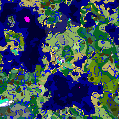 Predicted biome map of Java 1.21.4 seed 6720949329292364726 around estimated spawn