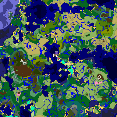 Predicted biome map of Java 1.21.4 seed 7714085601399373131 around estimated spawn
