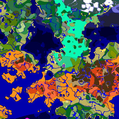 Predicted biome map of Java 1.21.4 seed 6645960190536639215 around estimated spawn