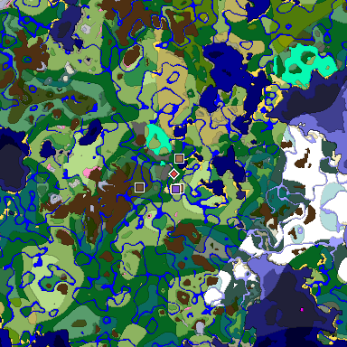 Predicted biome map of Java 1.21.4 seed -6315565595347470304 around estimated spawn