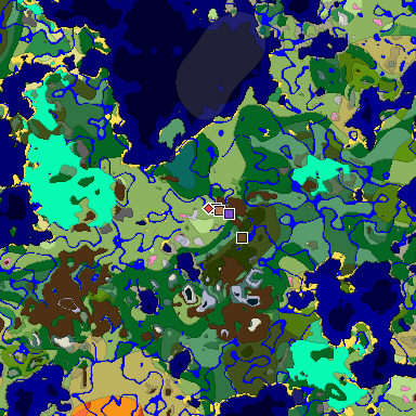 Predicted biome map of Java 1.21.4 seed 8439423277474732109 around estimated spawn