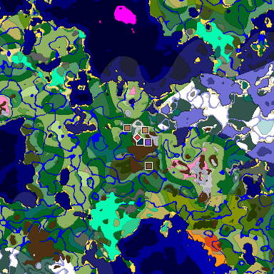 Predicted biome map of Java 1.21.4 seed 922327783476481226 around estimated spawn