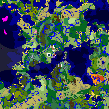 Predicted biome map of Java 1.21.4 seed -5085250100893654658 around estimated spawn