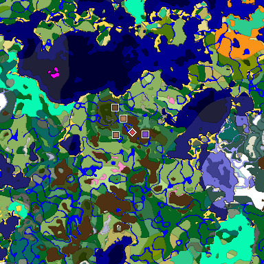 Predicted biome map of Java 1.21.4 seed 8607883315072062449 around estimated spawn