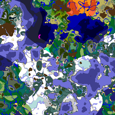 Predicted biome map of Java 1.21.4 seed 8307265014307333183 around estimated spawn