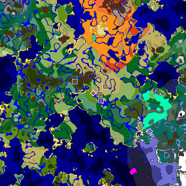 Predicted biome map of Java 1.21.4 seed -3960830124736142075 around estimated spawn