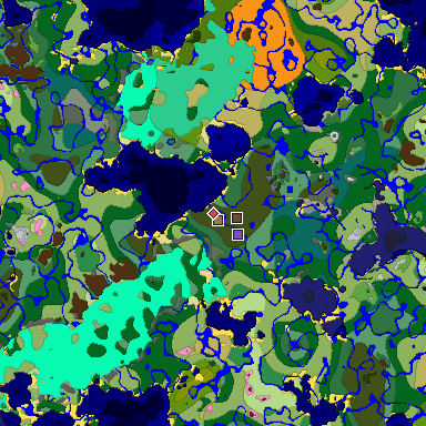 Predicted biome map of Java 1.21.4 seed -3483106291205312364 around estimated spawn