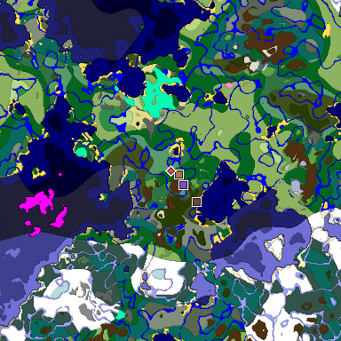 Predicted biome map of Java 1.21.4 seed -8010874592105889749 around estimated spawn