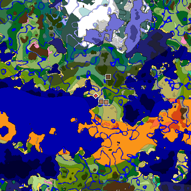 Predicted biome map of Java 1.21.4 seed -5499977523303823425 around estimated spawn