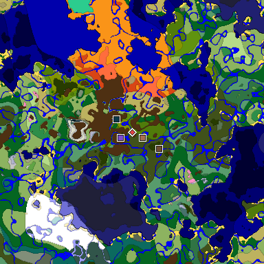 Predicted biome map of Java 1.21.4 seed 5738230211715983690 around estimated spawn