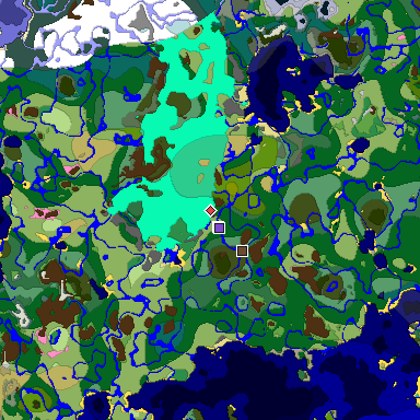 Predicted biome map of Java 1.21.4 seed 87672542382411193 around estimated spawn