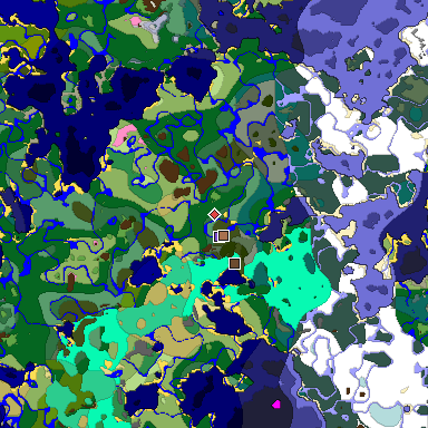 Predicted biome map of Java 1.21.4 seed -4611022604655930550 around estimated spawn
