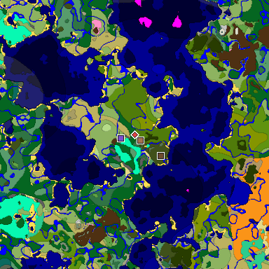 Predicted biome map of Java 1.21.4 seed 3068453553988068228 around estimated spawn
