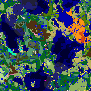 Predicted biome map of Java 1.21.4 seed -2389404782501055050 around estimated spawn