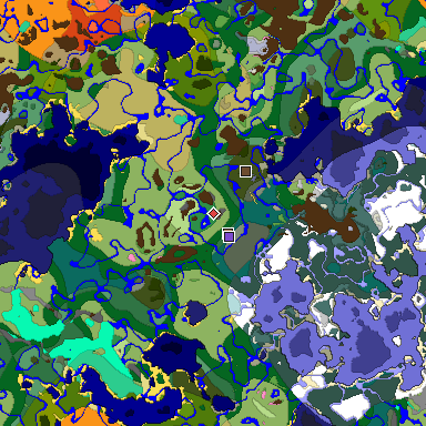 Predicted biome map of Java 1.21.4 seed -7305022604236897266 around estimated spawn