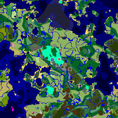 Predicted biome map of Java 1.21.4 seed -3956322707325752542 around estimated spawn