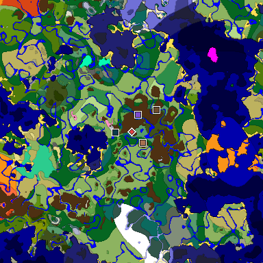 Predicted biome map of Java 1.21.4 seed -4740427232805444690 around estimated spawn