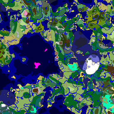 Predicted biome map of Java 1.21.4 seed -3118752617882309435 around estimated spawn