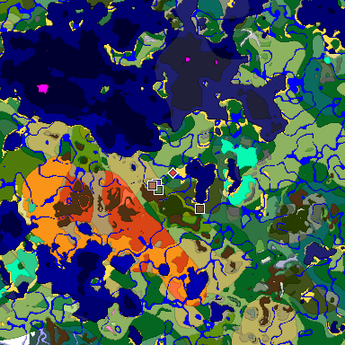 Predicted biome map of Java 1.21.4 seed -6492560604302094877 around estimated spawn