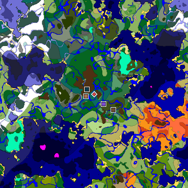 Predicted biome map of Java 1.21.4 seed -4340009823208846870 around estimated spawn