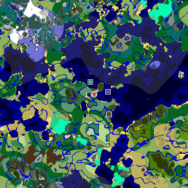 Predicted biome map of Java 1.21.4 seed -732296229728608644 around estimated spawn