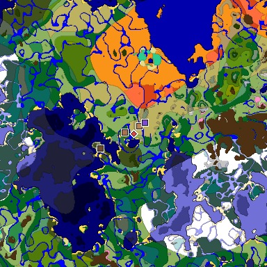 Predicted biome map of Java 1.21.4 seed 6004674636379476476 around estimated spawn