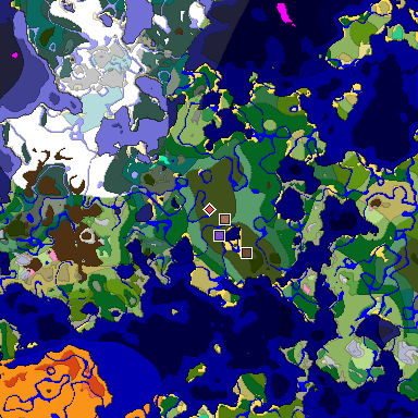 Predicted biome map of Java 1.21.4 seed 6492965713176918375 around estimated spawn