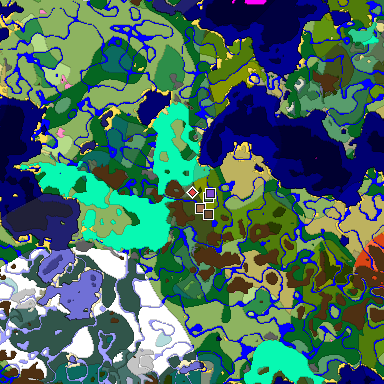 Predicted biome map of Java 1.21.4 seed -7678412223216392209 around estimated spawn