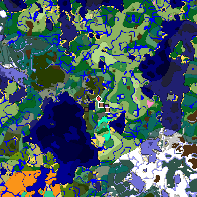 Predicted biome map of Java 1.21.4 seed -6499753384843191359 around estimated spawn