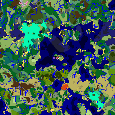 Predicted biome map of Java 1.21.4 seed 5236019845111749659 around estimated spawn