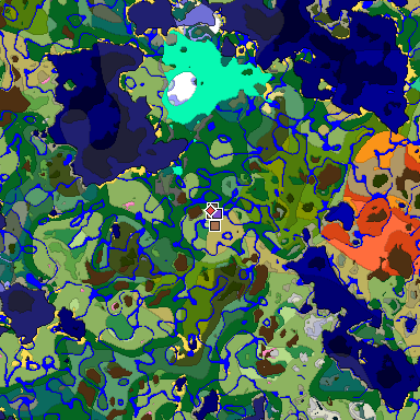 Predicted biome map of Java 1.21.4 seed -8995792477414355083 around estimated spawn