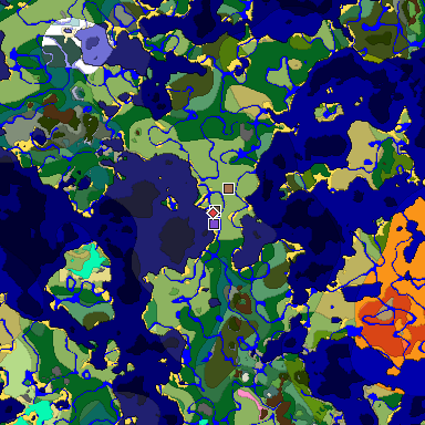 Predicted biome map of Java 1.21.4 seed 8232050253959204724 around estimated spawn