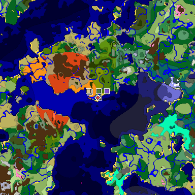 Predicted biome map of Java 1.21.4 seed -3652946295432319103 around estimated spawn