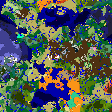 Predicted biome map of Java 1.21.4 seed -5931366628974492831 around estimated spawn