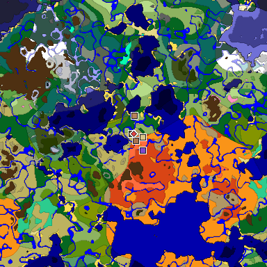 Predicted biome map of Java 1.21.4 seed -1398004437430261405 around estimated spawn