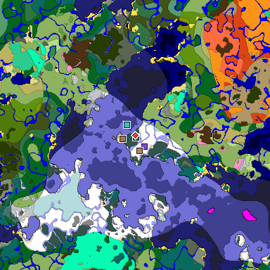 Predicted biome map of Java 1.21.4 seed -3206812986456161004 around estimated spawn