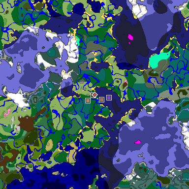 Predicted biome map of Java 1.21.4 seed 1162758861278442318 around estimated spawn