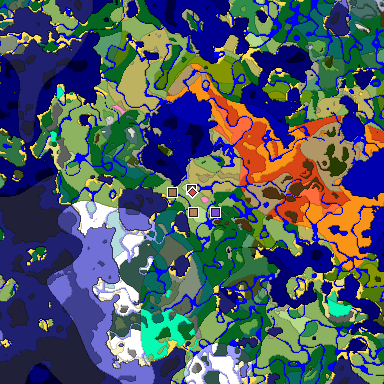 Predicted biome map of Java 1.21.4 seed 2576511542933970609 around estimated spawn