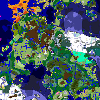 Predicted biome map of Java 1.21.4 seed 2092317997471874031 around estimated spawn