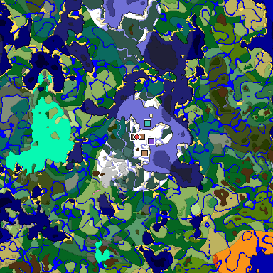 Predicted biome map of Java 1.21.4 seed 3864518299876332897 around estimated spawn