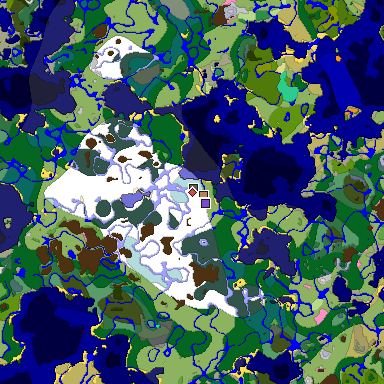 Predicted biome map of Java 1.21.4 seed 4087720930566510199 around estimated spawn