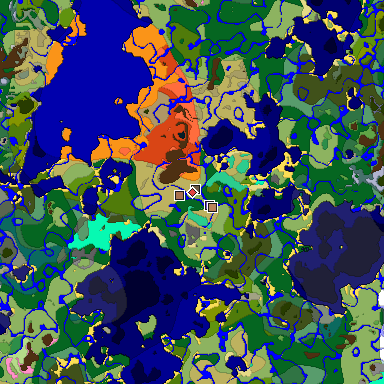 Predicted biome map of Java 1.21.4 seed 812185541709415696 around estimated spawn