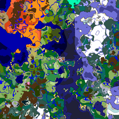Predicted biome map of Java 1.21.4 seed 7951322409437365084 around estimated spawn
