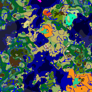 Predicted biome map of Java 1.21.4 seed -6677011405122895194 around estimated spawn